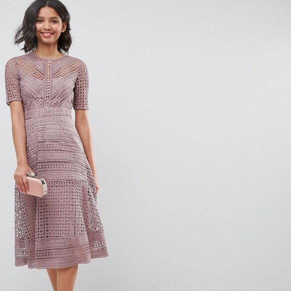 ASOS Dresses & Skirts - LAST CALL! ASOS Premium Occasion Lace Midi Mink US 0